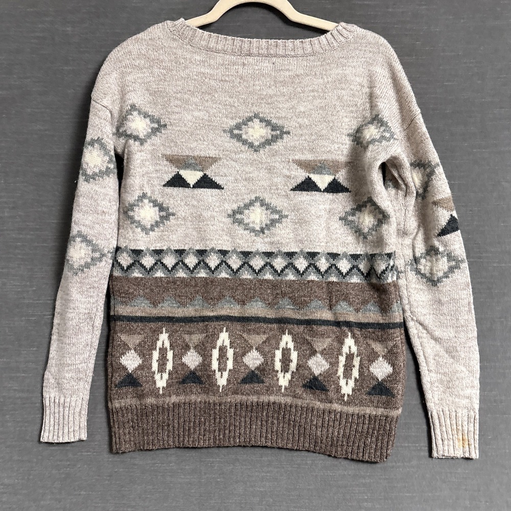 American Eagle Sweater XS Brown Southwestern Wool Blend Aztec Boho Fall Winter - Picture 3 of 11